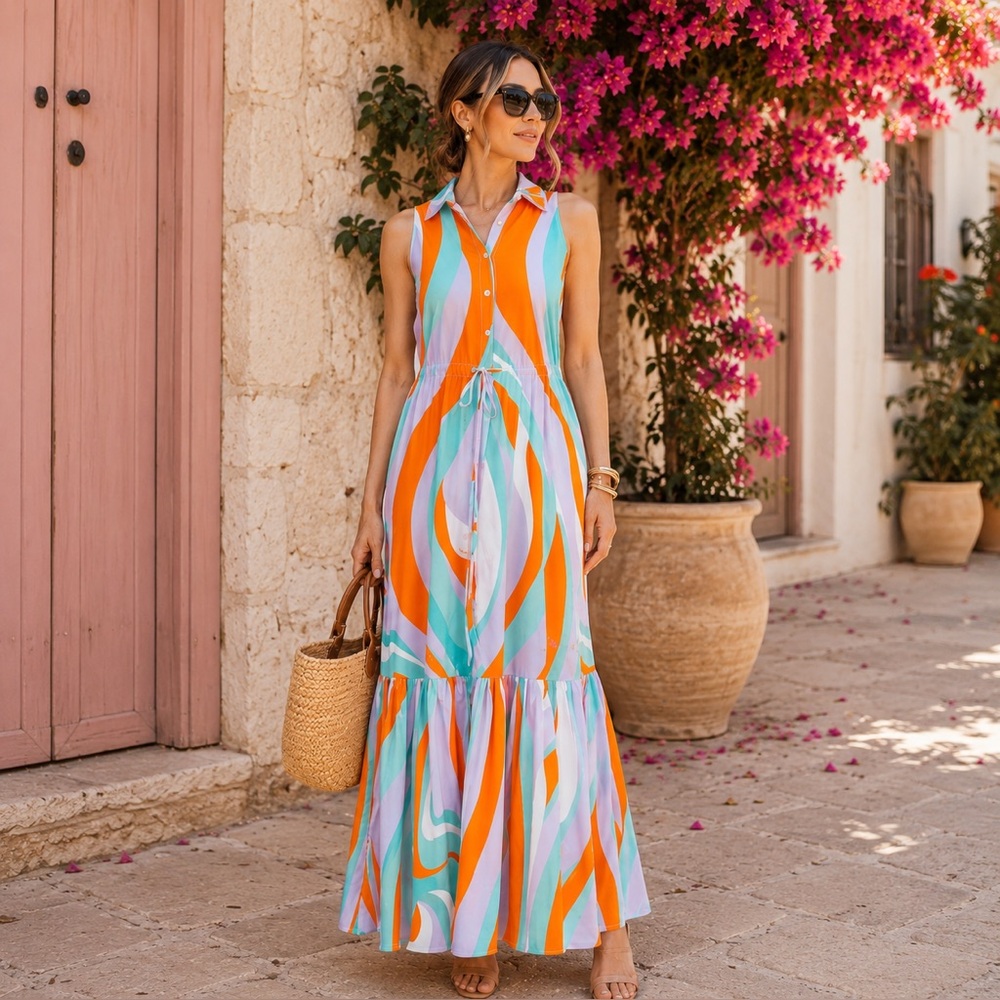 MC2 Saint Barth Cotton Maxi Dress Colorful Resort Vacation Dress